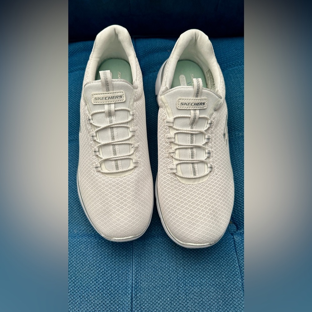 Skechers White Athletic Shoes with Breathable Mesh and Unique Lacing System